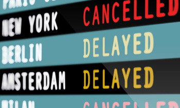 Close up of a list of delayed flights.